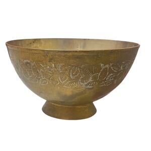 VTG 70s brass etched bowl with pedestal base